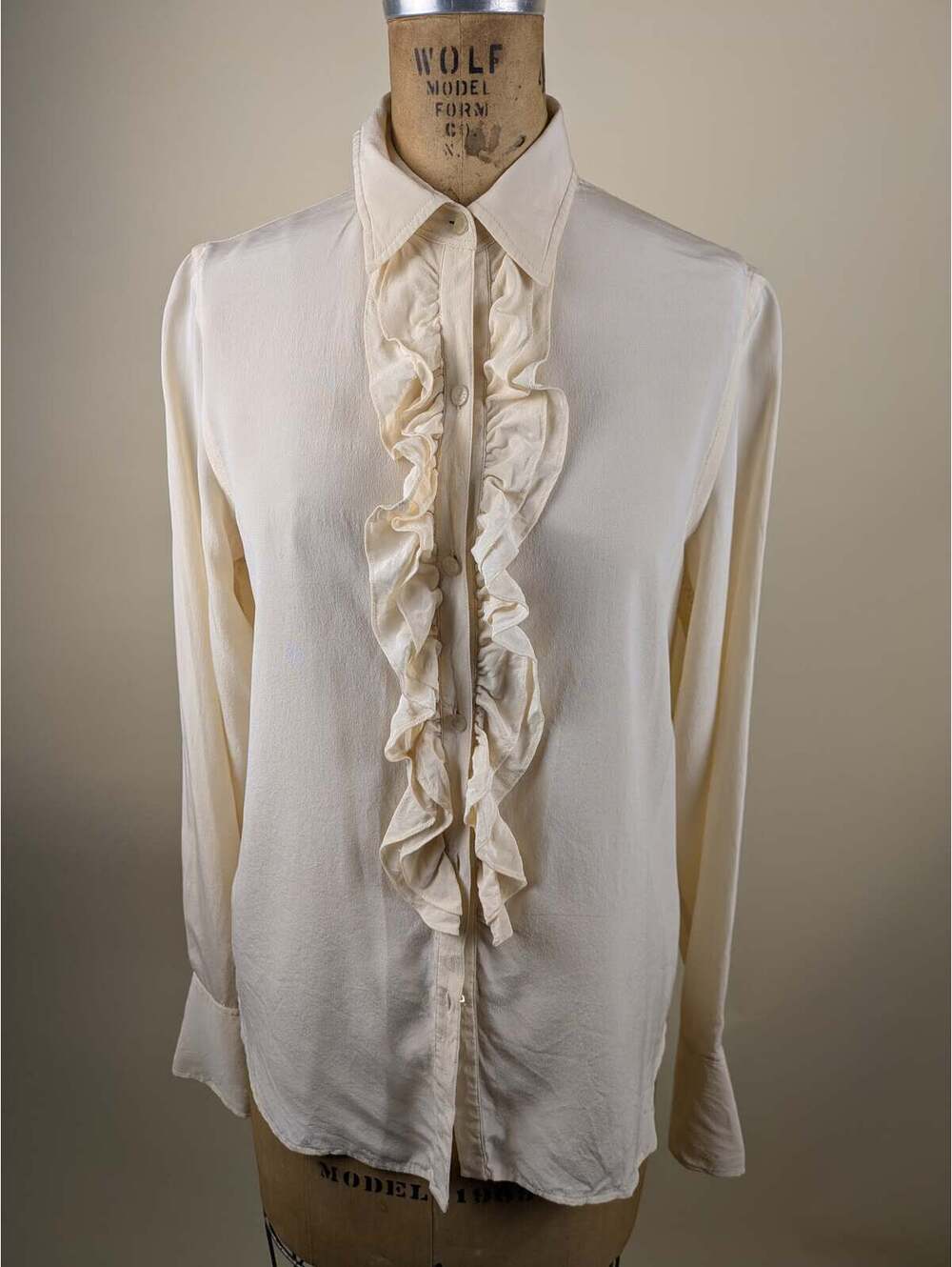 ralph lauren cream silk ruffle poetcore button down
